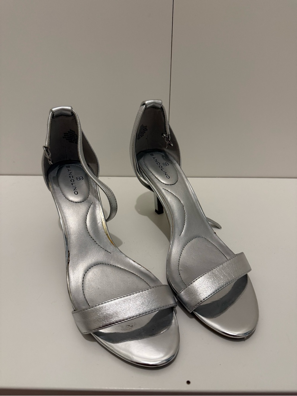 Bandolino Silver Metallic Ankle-Strap Heels